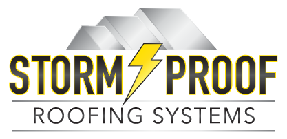 The logo of Storm Proof Roofing Systems, depicting a stylized house with a roof and the company name in bold letters.