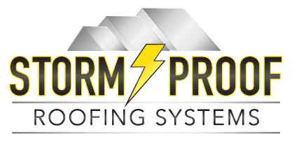 The logo of Storm Proof Roofing Systems, depicting a stylized house with a roof and the company name in bold letters.