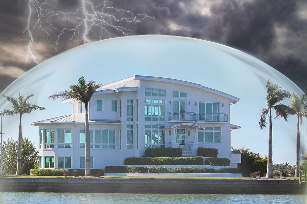 Storm-proof roofing system protecting a house from storm damage