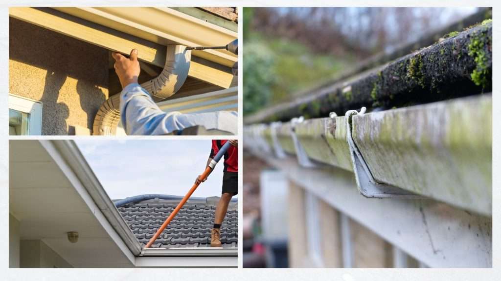 A close-up photo of a gutter system installed by Storm-Proof Your Roof, a trusted roofing company known for their durable and long-lasting roofing systems.