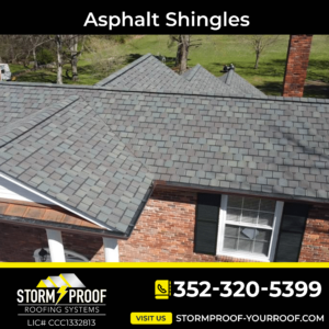 A close-up photo of asphalt shingles on a roof in Inverness FL.