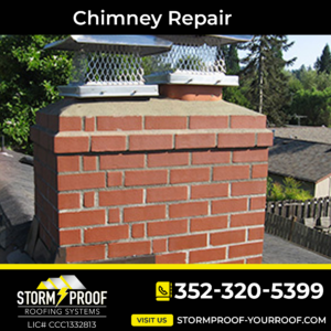 Expert chimney repair by Storm Proof Roofing Systems in Inverness, FL. This photo showcases a repaired chimney that was damaged and posed a risk to the property. Trust our expert roofing contractors for all your chimney repair needs in Central Florida.