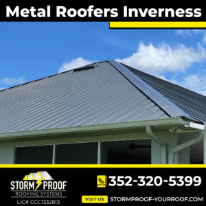 A photo of metal roof panels being installed by the professional metal roofers at Storm Proof Roofing Systems, a top-rated roofing company in Inverness, Florida.