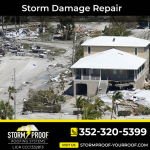 Expert storm damage repair by Storm Proof Roofing Systems in Inverness, FL. This photo showcases a repaired roof that was damaged by a storm. Trust our expert roofing contractors for all your storm damage repair needs in Central Florida.