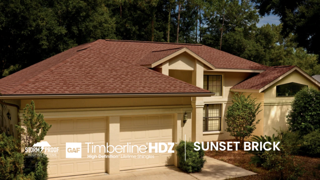 Storm Proof Roofing Systems Installs Sunset Brick Shingles - GAF Timberline HDZ Shingles