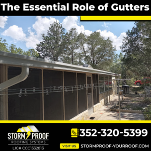 Gutters installed by Storm Proof Roofing Systems to protect a home from water damage.