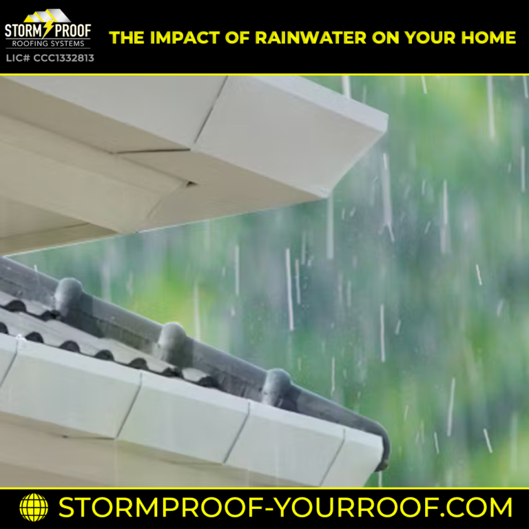 A picture of a house with rainwater pouring down from the roof.