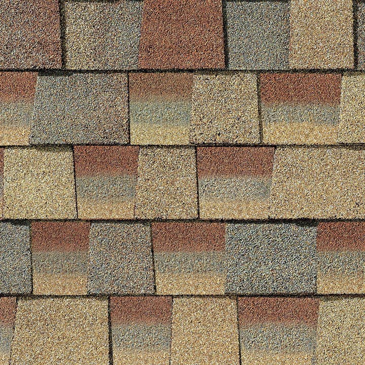Timberline HD Copper Canyon shingle swatch from GAF, a top roofing manufacturer, featuring rich, earthy tones and a unique texture that adds warmth and character to any home.