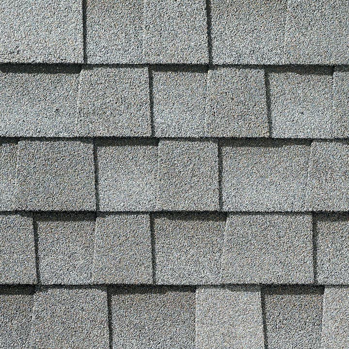 Timberline HD Fox Hollow Gray shingle swatch from GAF, a top roofing manufacturer, featuring cool, neutral tones and a distinctive texture that adds a contemporary touch to any home.