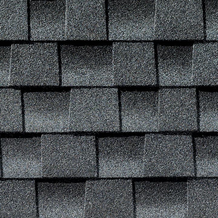 Timberline HD Pewter Gray shingle swatch from GAF, a top roofing manufacturer, featuring subtle, neutral tones and a distinctive texture that adds classic style and durability to any home.