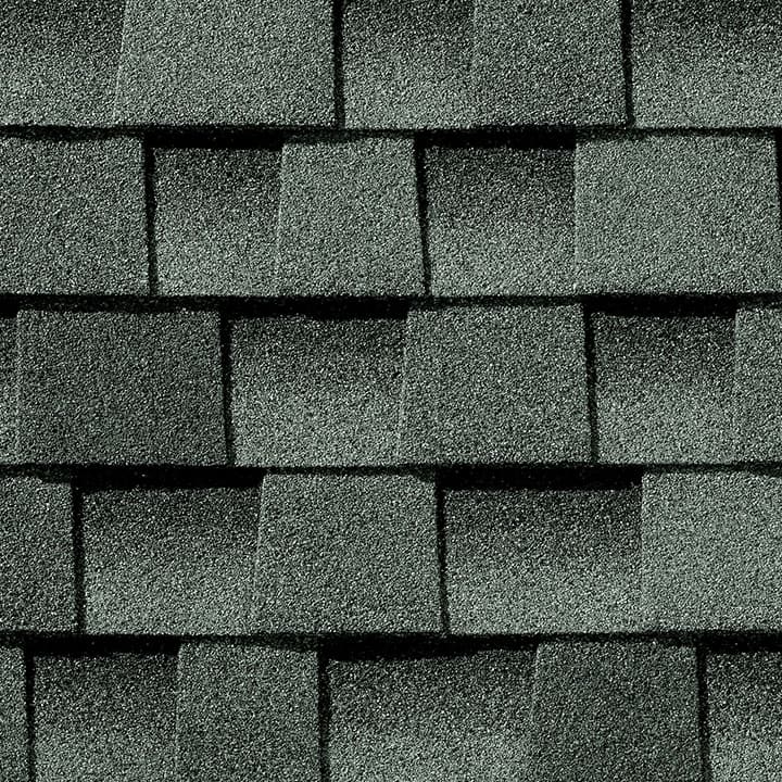 Timberline HD Slate shingle swatch from GAF, a top roofing manufacturer, featuring sleek, sophisticated tones and a distinctive texture that adds elegance and strength to any home.