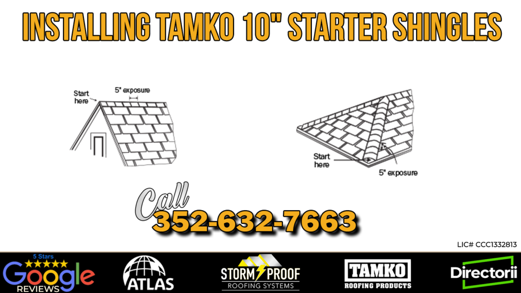 A worker installs TAMKO 10 Starter Shingles at the edge of a roof.