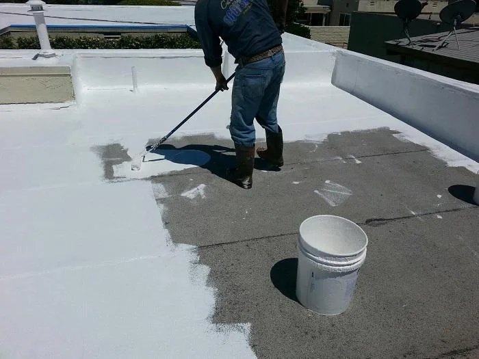 Professional roof waterproofing application on a residential roof.